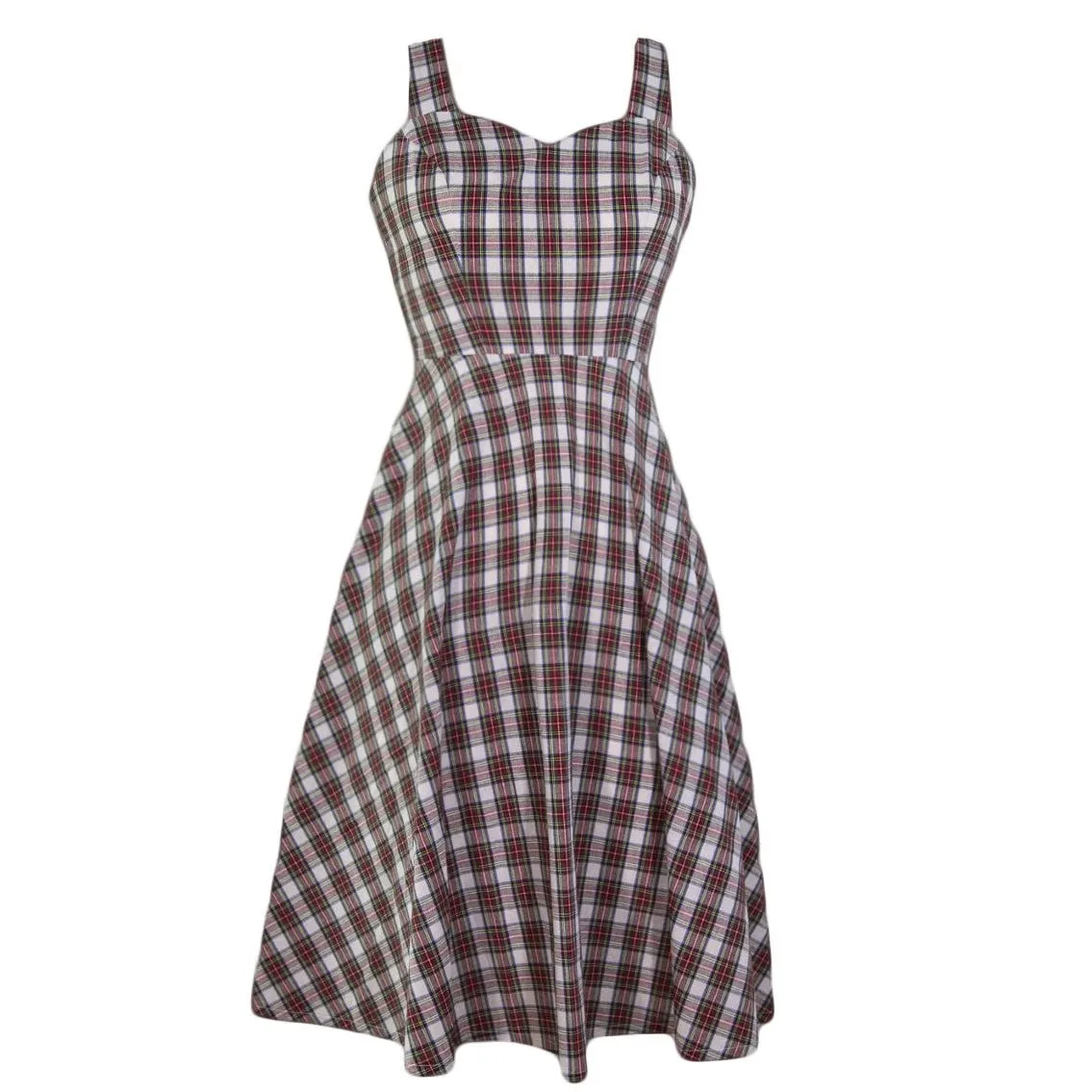 Red And White Tartan Check Strap Swing Dress