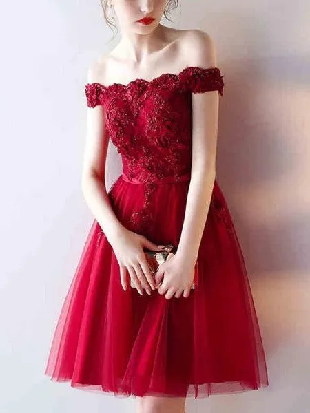 Red Lace Homecoming dress Off The Shoulder Homecoming Dress ER086