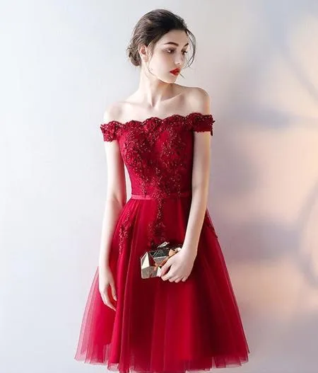 Red Lace Homecoming dress Off The Shoulder Homecoming Dress ER086