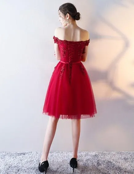 Red Lace Homecoming dress Off The Shoulder Homecoming Dress ER086