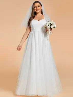 Robe de mariée trapèze à manches courtes de grande taille avec chérie