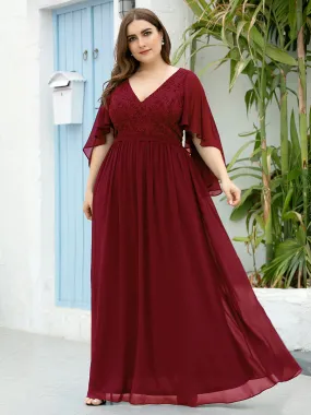 Robe de Soirée Grande Taille à Col en V Profond avec Dentelle