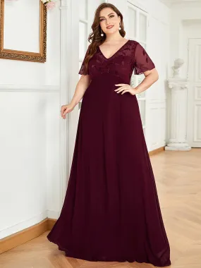 Robe de Soirée Longue Grande Taille à Imprimé Paillettes avec Mancherons