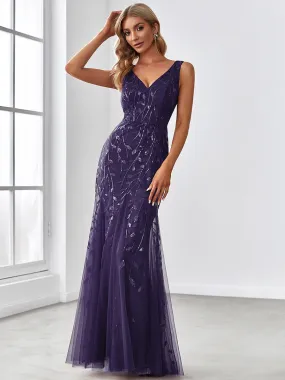 Robe de soirée Longue Sexy en sequins col en V pour femmes