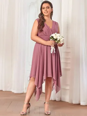 Robe mariage invitée en Mousseline à Ourlet Asymétrique Longueur Genou de Grande Taille