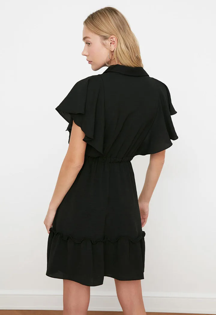 Ruffled Sleeve Collared Dress