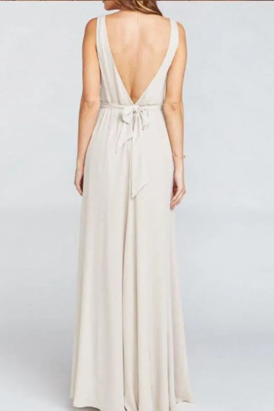 Simple Elegant Long A-Line Chiffon Open Back Bridesmaid Dresses Bridesmaid Gowns