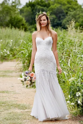 Simple Sweetheart Spaghetti Strap Sleeveless Low Back Lace Mermaid Wedding Dresses