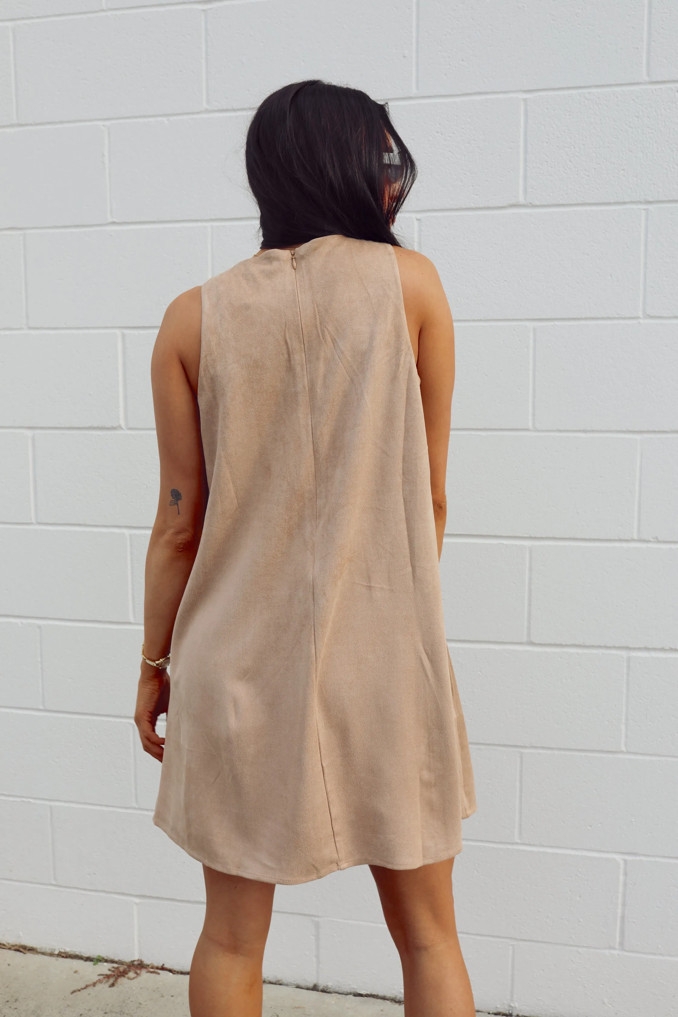 SIZE LARGE Latte A Day Suede Dress