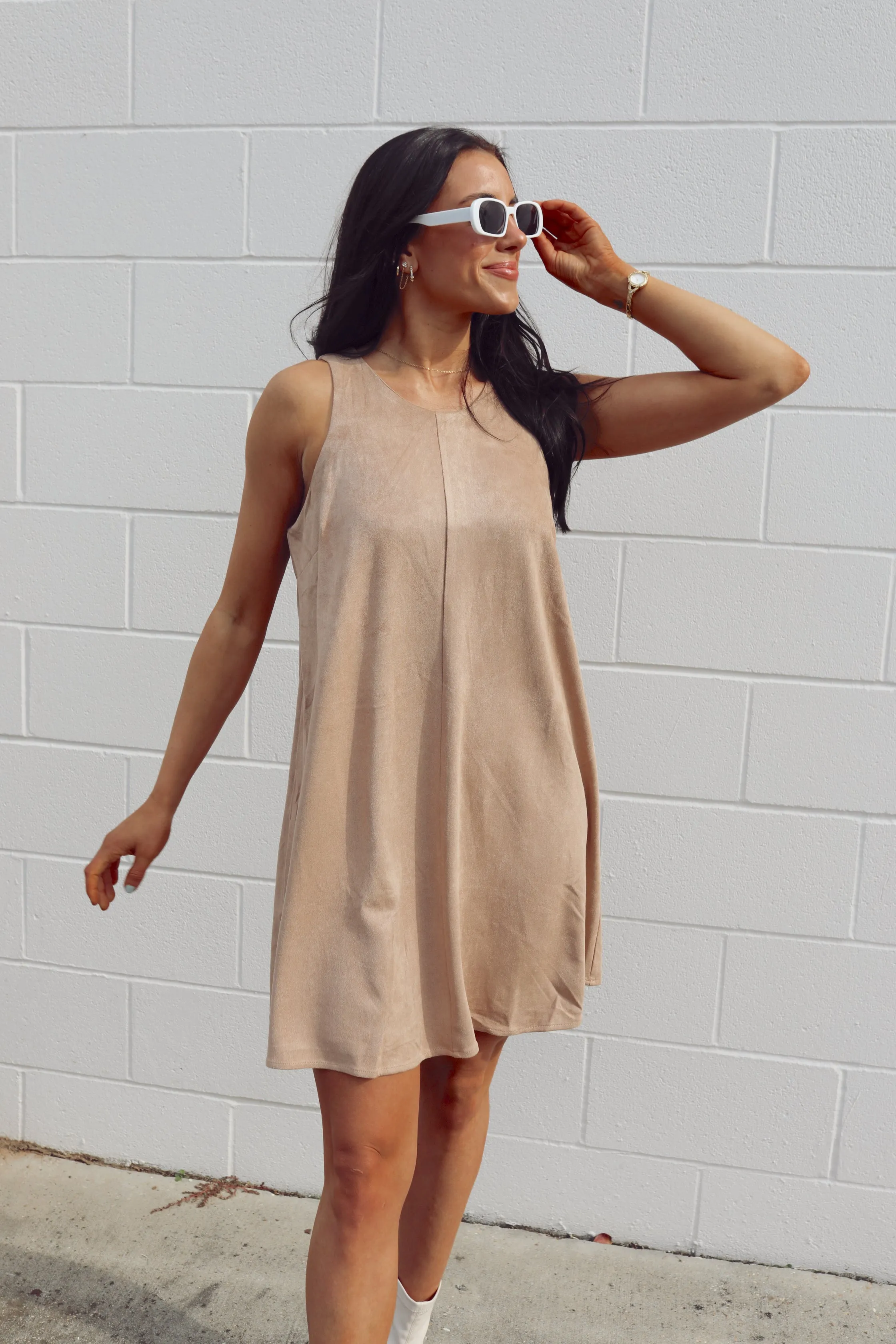 SIZE LARGE Latte A Day Suede Dress