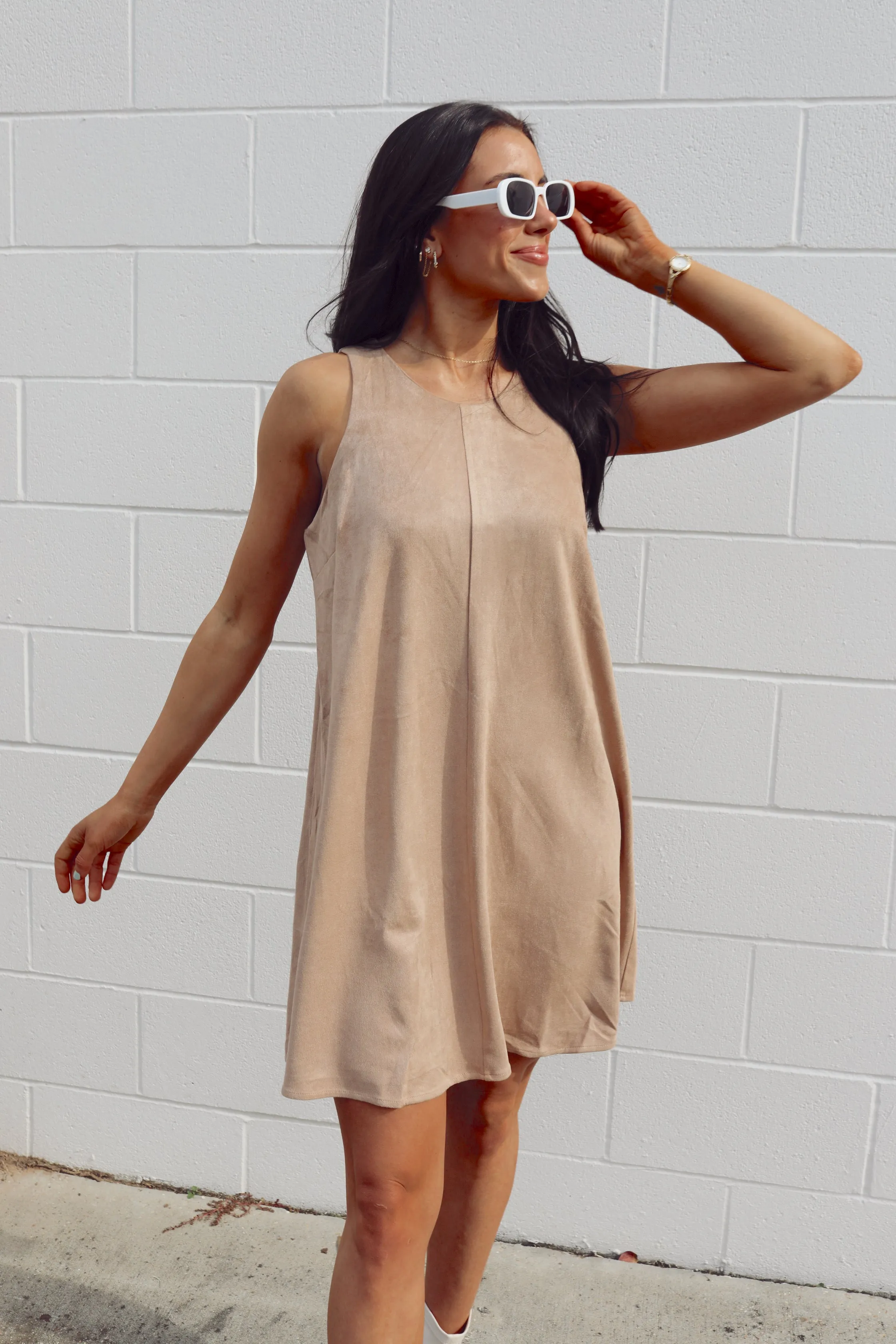 SIZE LARGE Latte A Day Suede Dress