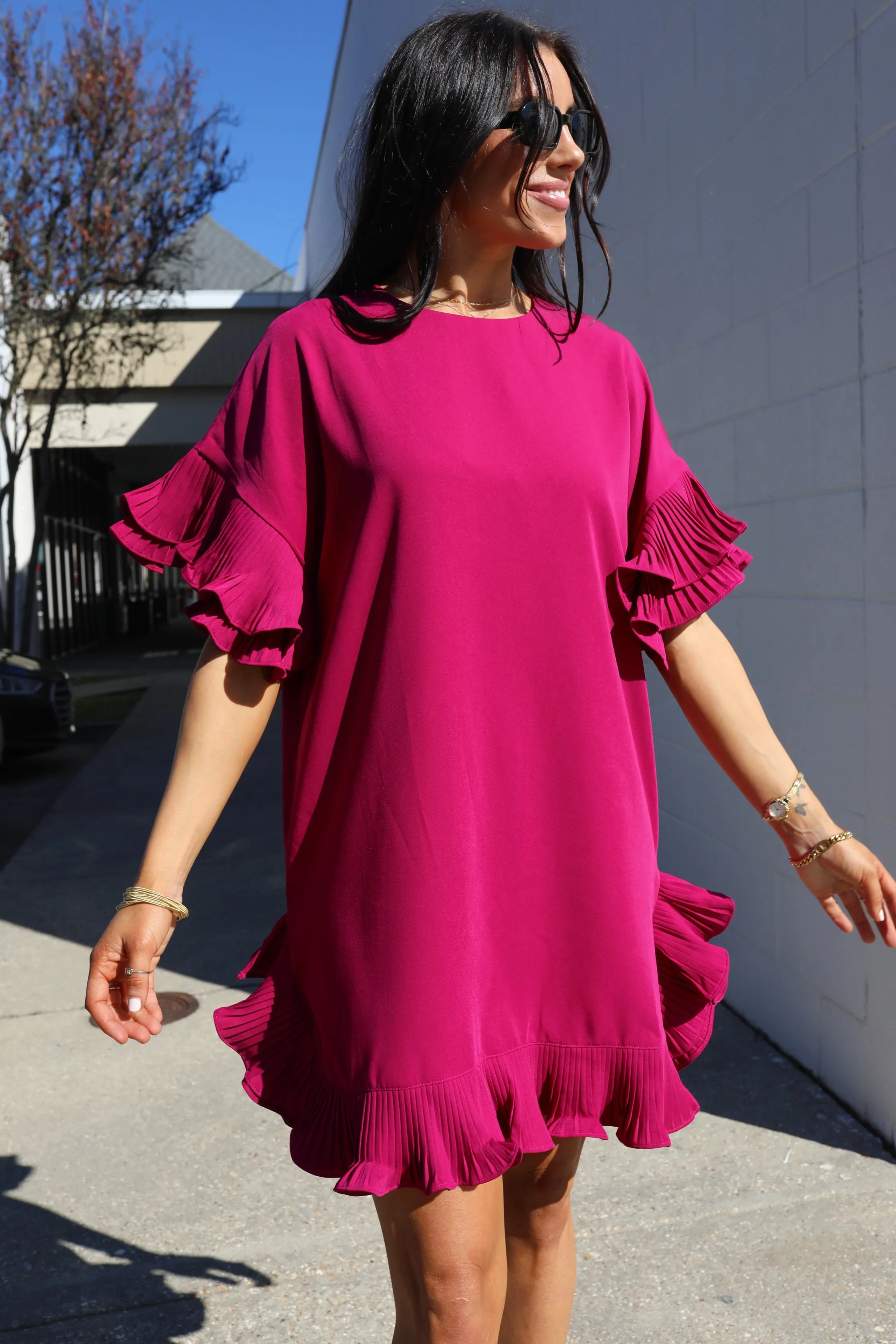 SIZE SMALL On The Boulevard Ruffle Dress