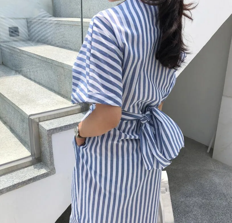 Stripe Batwing Sleeve Midi Dress