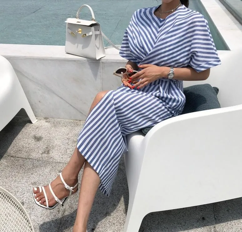 Stripe Batwing Sleeve Midi Dress