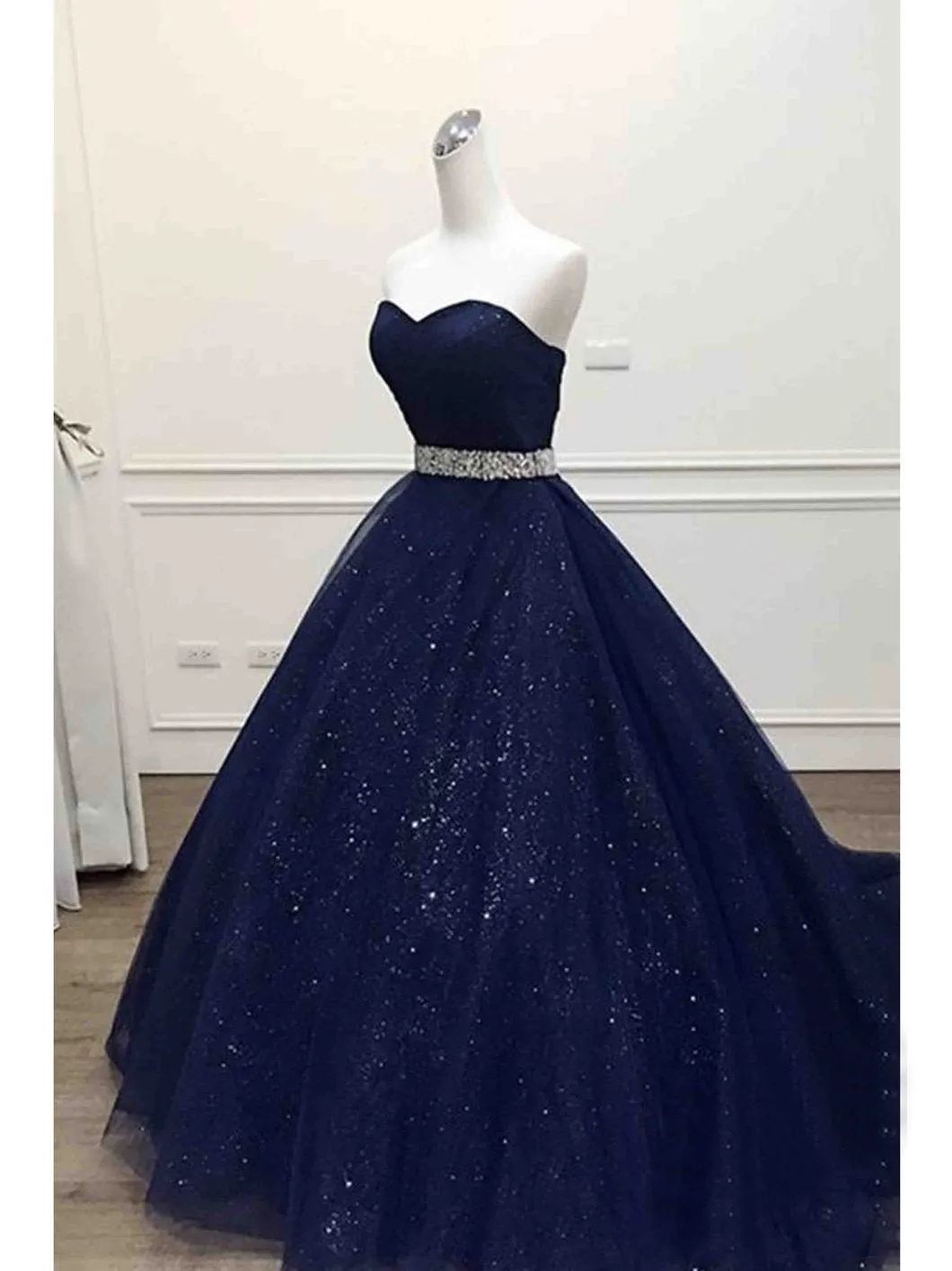 Sweetheart Sequins Dark Navy Long Prom Dress/Evening Dress  #ER461