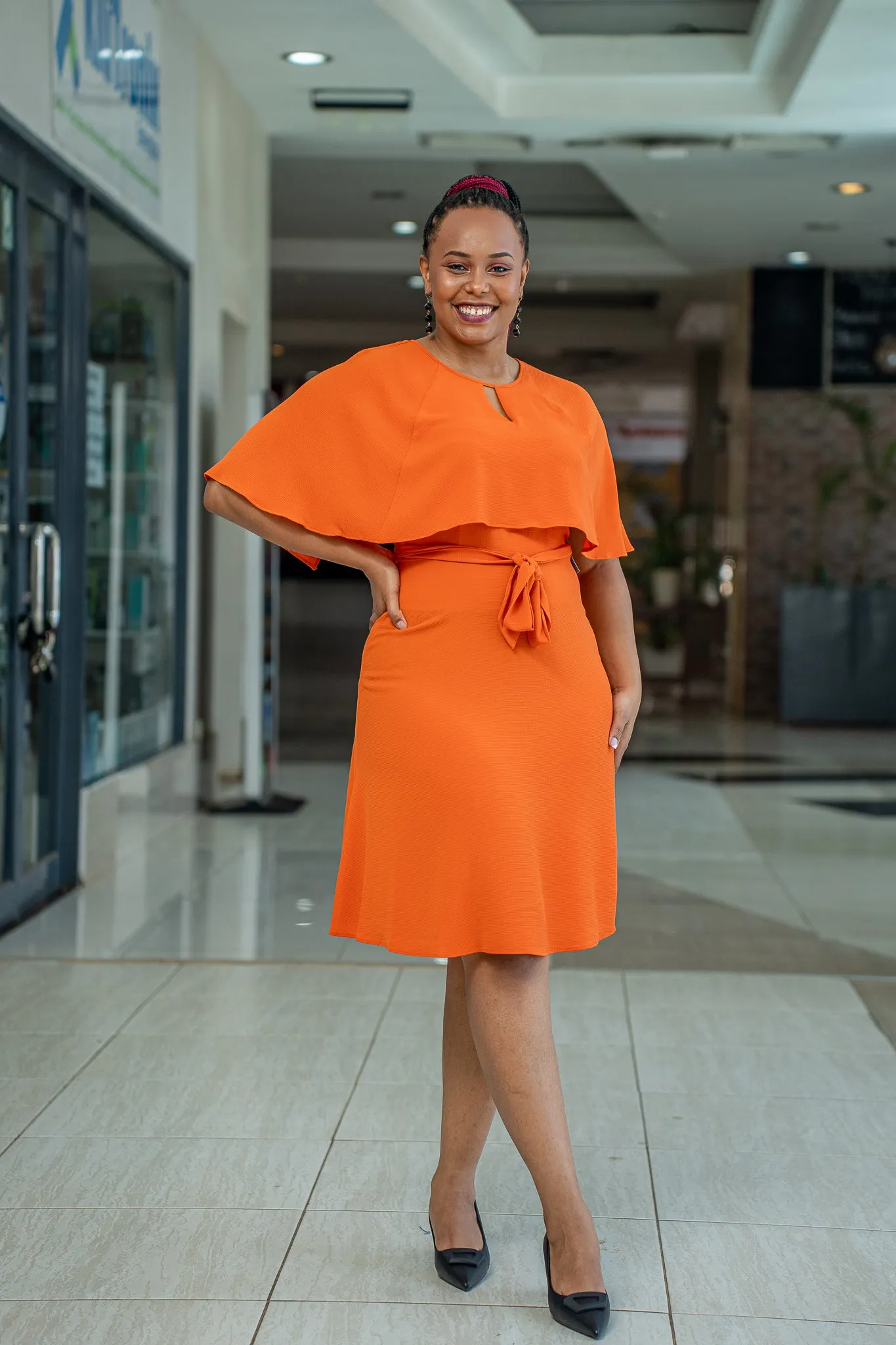 Tangerine cape belt dress