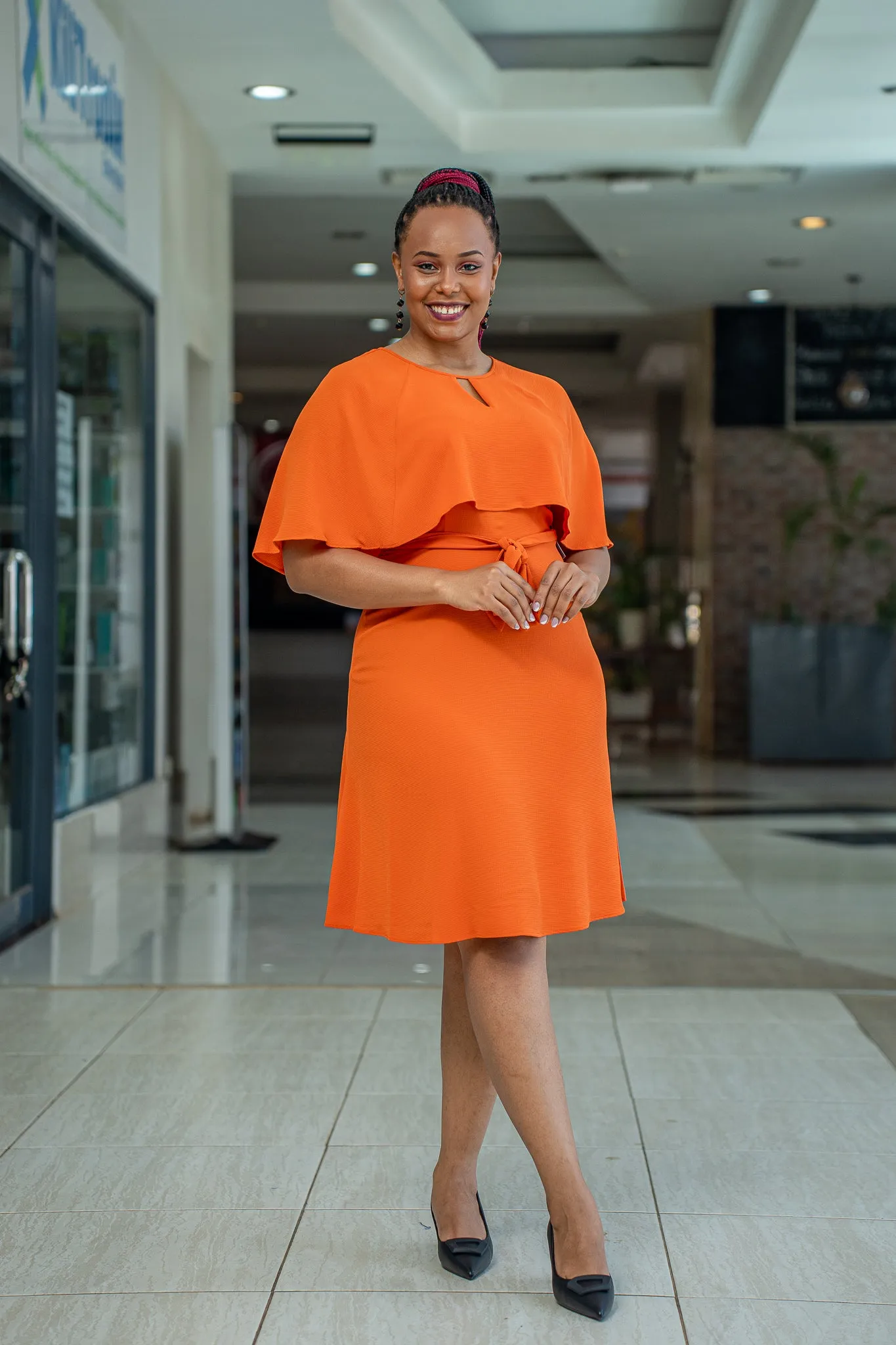 Tangerine cape belt dress