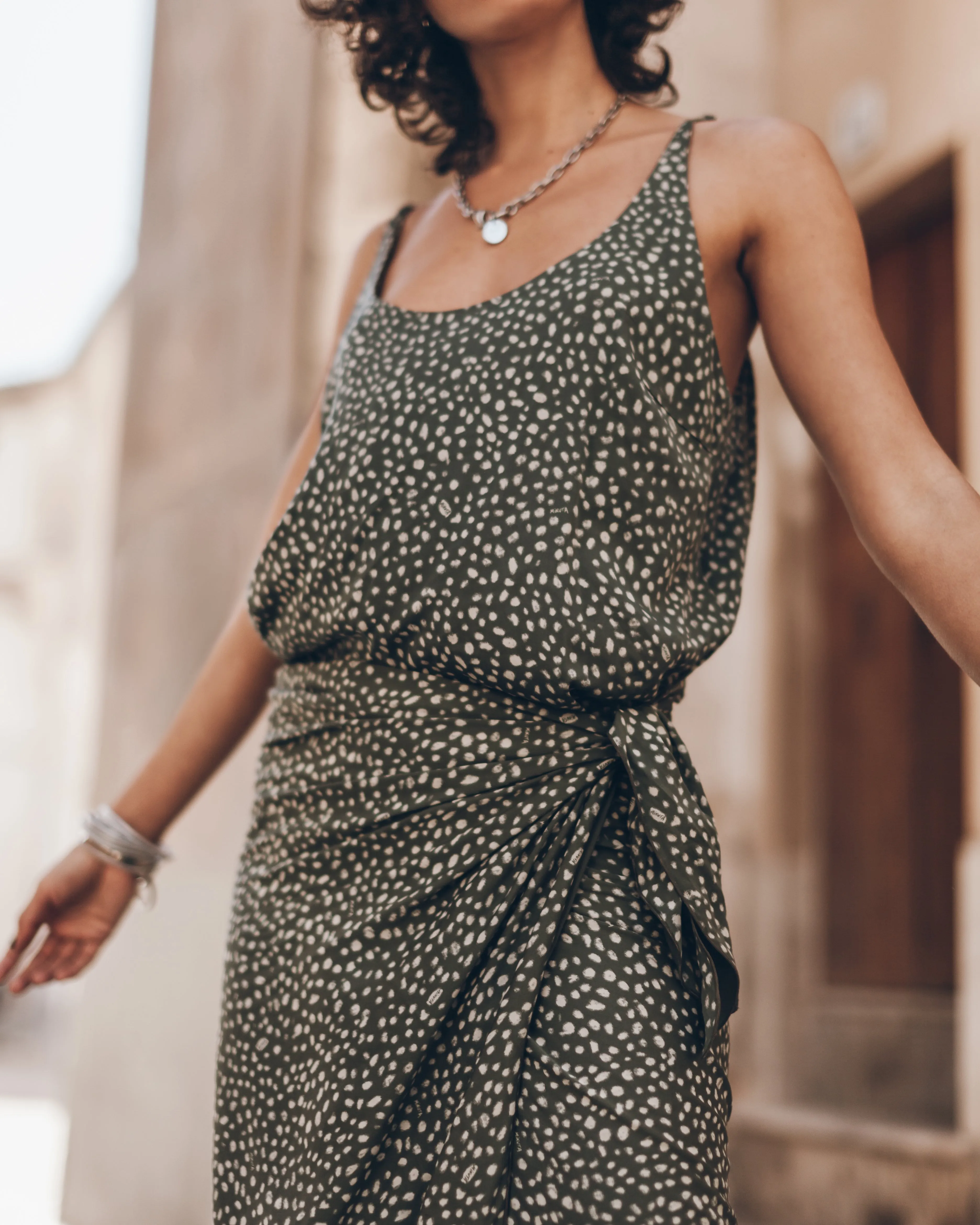 The Green Dotted Long Knotted Dress