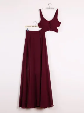 Two Piece Prom Dress Burgundy Cheap Chiffon Prom Dress #ER004