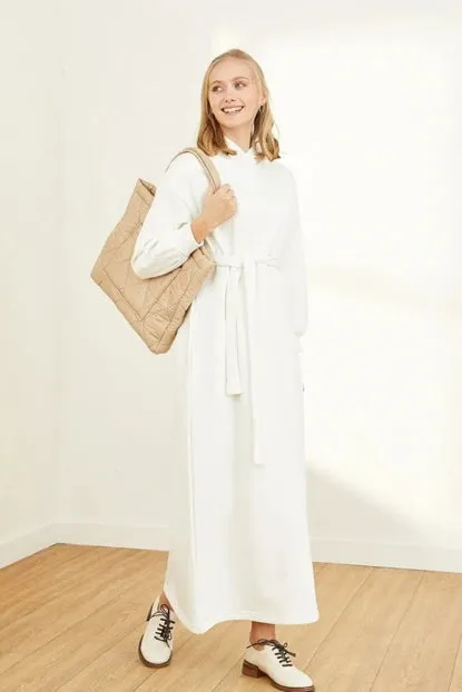 White 3-Thread Fleece Sports Dress - Ceylan Otantik