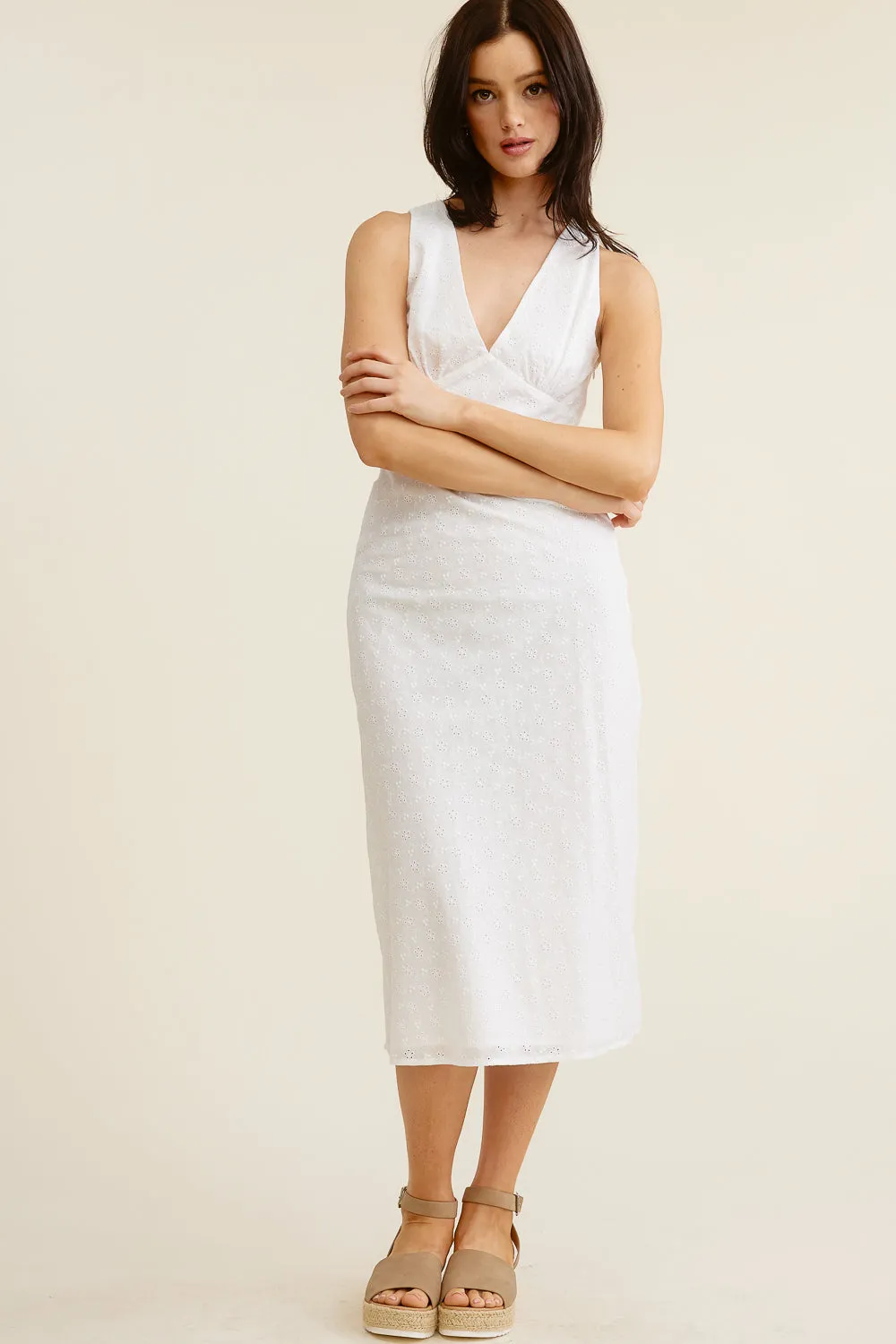 White Embroidered Midi Dress