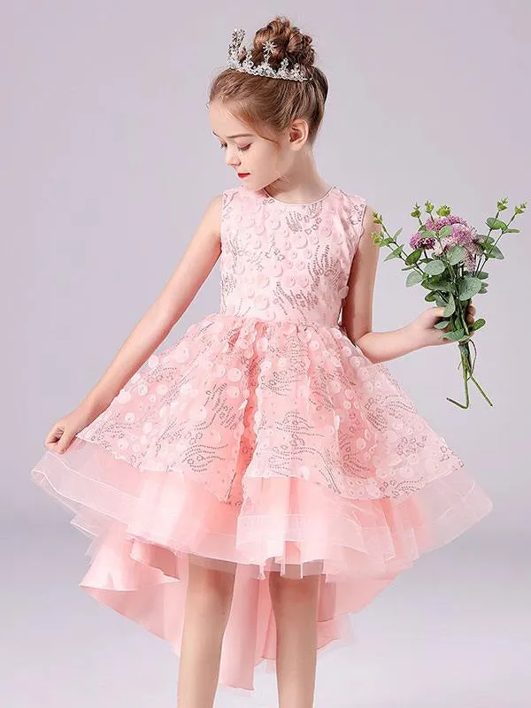 White Formal Kids Pageant Dresses Jewel Neck Sleeveless Flower Girl Dresses with Bows