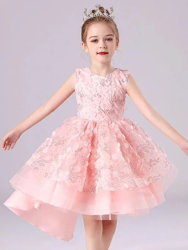 White Formal Kids Pageant Dresses Jewel Neck Sleeveless Flower Girl Dresses with Bows