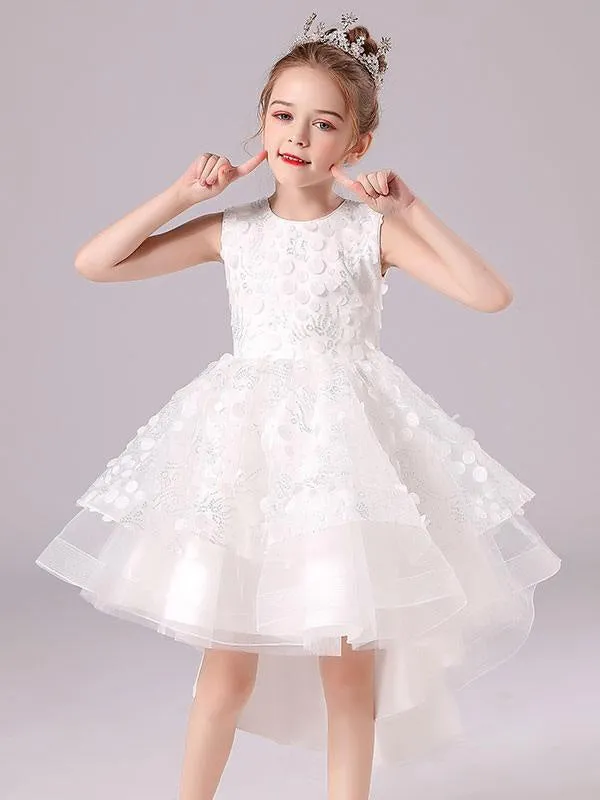 White Formal Kids Pageant Dresses Jewel Neck Sleeveless Flower Girl Dresses with Bows