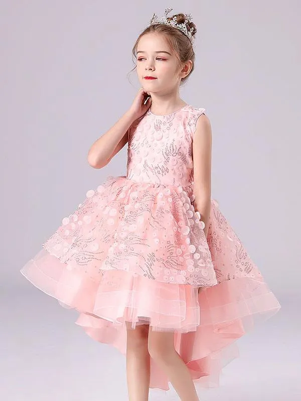 White Formal Kids Pageant Dresses Jewel Neck Sleeveless Flower Girl Dresses with Bows