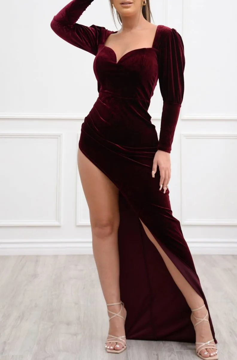 Zoe Velvet Dress Burgundy